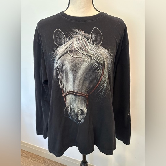 Rock Eagle Other - SOLD Rock Eagle Long Sleeve Black Cotton T-shirt Unisex Horse Western SZ L